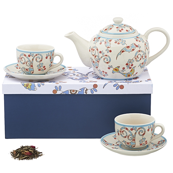 motivo pasquale bianco/rosa teiera e tazza in ceramica Set regalo con rubinetto e pollo dipinto matches21 Tea for One Tee 