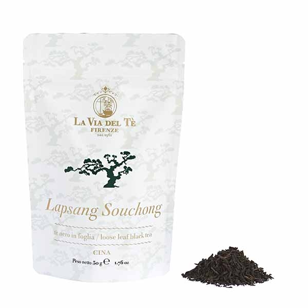 Chinese smoked black tea loose leaf tea Lapsang Souchong Le Grandi Origini collection in 50 grams tin