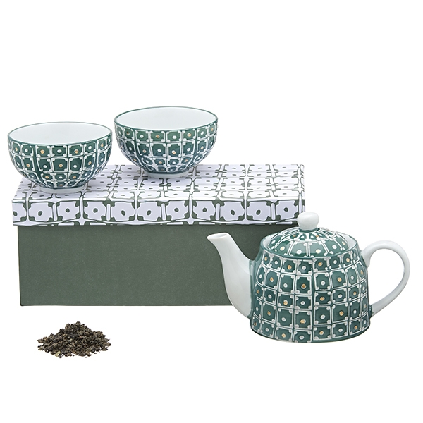 Tea set in ceramica con motivo: Set teiera (400 cc) + 2 tazze (250 cc) in ceramica