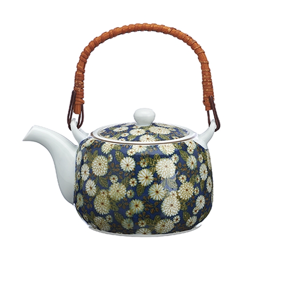 Porcelain Japanese Teapot (580 cc) bamboo handle and inox strainer