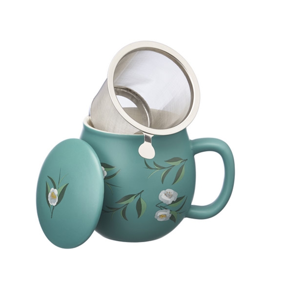 Tea mug with lid and stainless steel infuser, 0,35 lt, Matt Arcadia Green