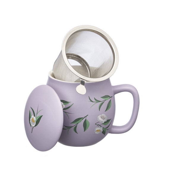 Tea mug with lid and stainless steel infuser, 0,35 lt, Matt Lavender