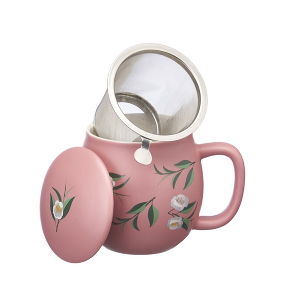 Tea mug with lid and stainless steel infuser, 0,35 lt, Matt Pastel Pink