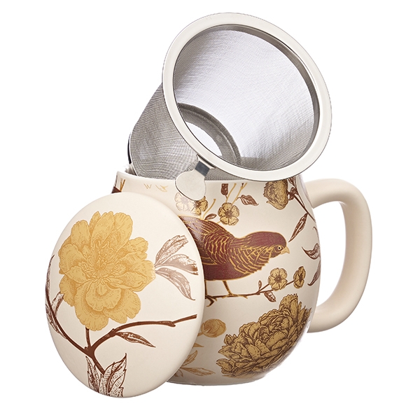 Tea mug with lid and stainless steel infuser, 0,35 lt, Melrose - ivory