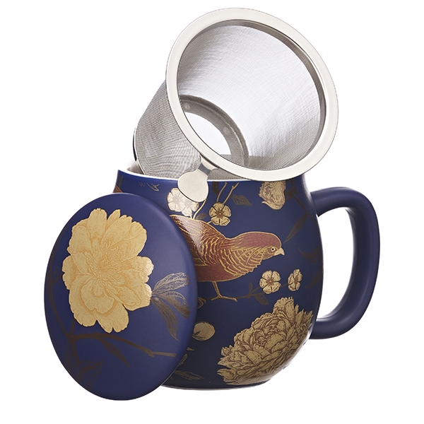 Tea mug with lid and stainless steel infuser, 0,35 lt, Melrose - blue