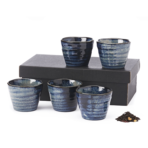 5 blue mugs set
