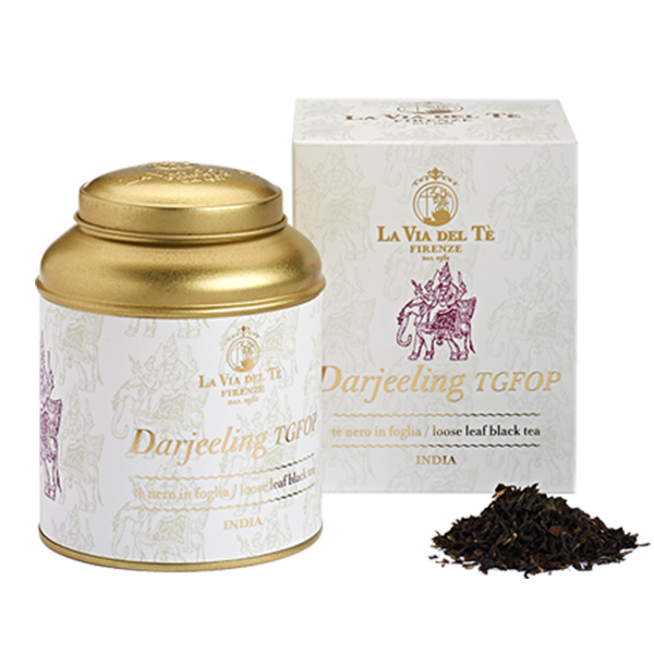 Indian black loose leaf tea Darjeeling TGFOP Le Grandi Origini collection in 100 grams tin